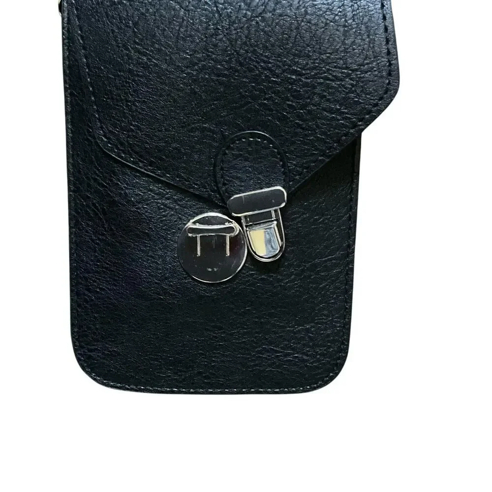 Skinny Black Leather Crossbody Wallet Purse: 80s, 90s, Y2K